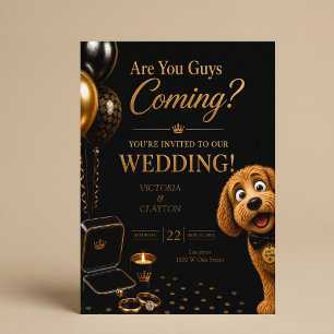 Invitation Vous venez les gars? Luxueux mariage de chien noir
