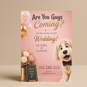 Invitation Vous Venez, Les Gars ? Mariage Rose Pâle Chien Drô