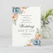 Invitation Voûte de mariage botanique pêche bleue (Debout devant)
