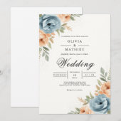 Invitation Voûte de mariage botanique pêche bleue (Devant / Derrière)
