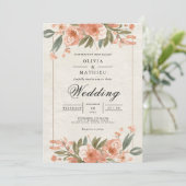 Invitation Voûte de mariage florale corail tendre (Debout devant)