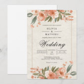 Invitation Voûte de mariage florale corail tendre (Devant / Derrière)