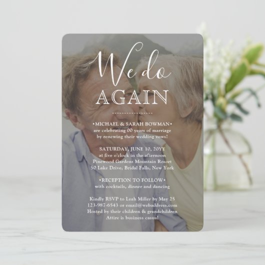 Invitation Vow Renewal 2 Photo We Do again White Text Mariage (Debout devant)