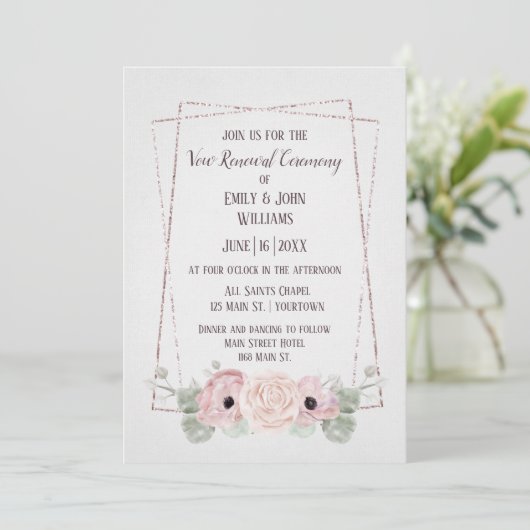 Invitation Vow Renewal Pink Anemone et Parties scintillant Fr (Debout devant)