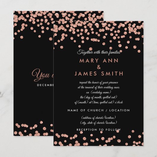 Invitation Vow Renewal Rose Gold Faux Parties scintillant Con (Devant / Derrière)
