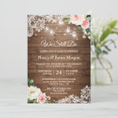 Invitation Vow Renewal Rustique Mason Jar Lights Lace Florale (Debout devant)