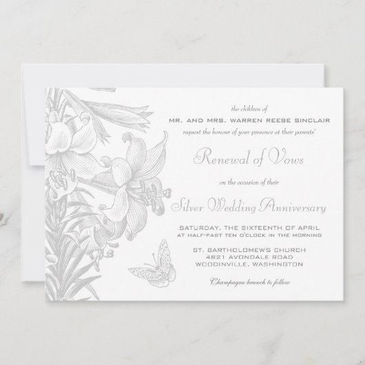 Invitation Vow Renewal Silver 25e anniversaire du Mariage (Devant)