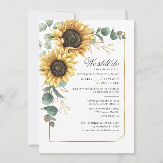 Invitation Vow Renewal Sunflower Eucalyptus Green Script (Devant)