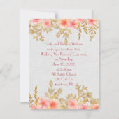 Invitation Vow Renewalpink floral et bordé de feuilles d'or (Devant)