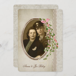 Invitation Vow Renouveau-branche florale sur cadre photo oval