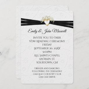 Invitation Vow Renouvellement Blanc Embossé Floral avec Coeur