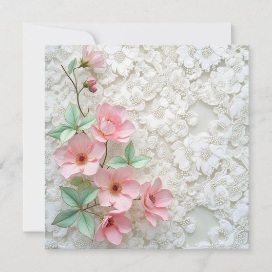 Invitation Vow Renouvellement Fleurs Roses Sur Dentelle Brida (Devant)