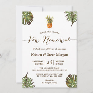 Invitation Vow Renouvellement Party - Été Luau Ananas Feuille