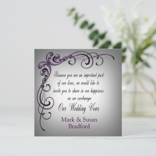 Invitation VOWS mariage EXCHANGE - Bordure gris violet (Debout devant)