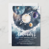 Invitation Voyage autour du soleil Watercolor garçon 1er anni (Devant)