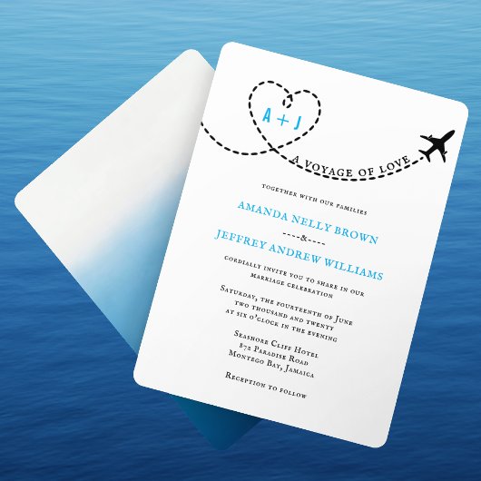 Invitation Voyage d'amour avion Route de destination Mariage