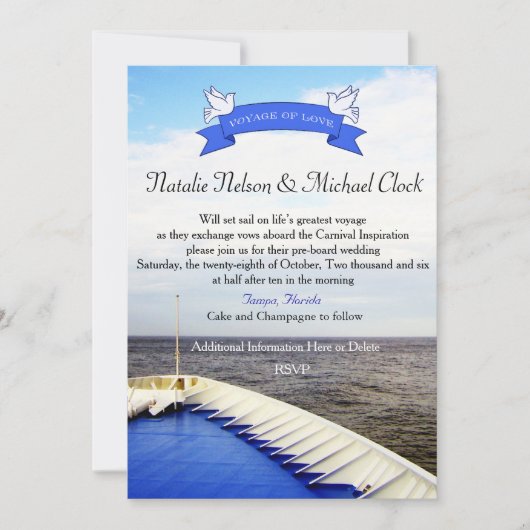 Invitation Voyage d'amour | Mariage de destination de bateau (Devant)