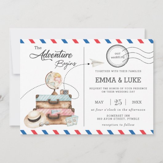Invitation Voyage d'aventure Mariage Voyage Postage Mail (Devant)