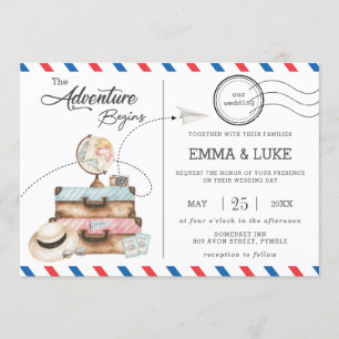 Invitation Voyage d'aventure Mariage Voyage Postage Mail