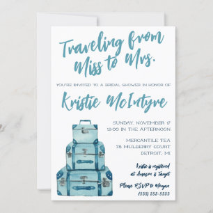 Invitation Voyage de Miss à Mme Blue Luggage Bridal