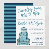 Invitation Voyage de Miss à Mrs. Blue Luggage Mariage (Devant / Derrière)
