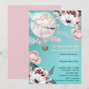 Invitation Voyage de Mlle à Mme Shower Nuptial Sarcelle Rose