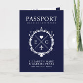 Invitation Voyage de passeport Destination Mariage bleu (Devant)