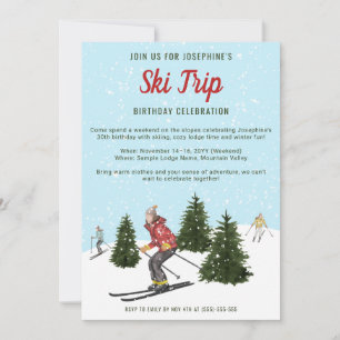 Invitation Voyage de ski d'hiver à l'aquarelle Fête d'anniver