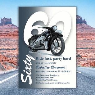 Invitation Voyage en moto classique, rouler vite 60e annivers