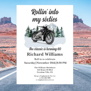 Invitation Voyage Moto Classique Roulant 60e Anniversaire