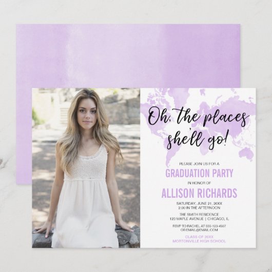 Invitation Voyage oh les endroits elle ira photo d'obtention (Devant / Derrière)