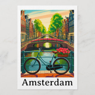 Invitation Voyage Rétro Vintage Amsterdam Hollande Canal Vill