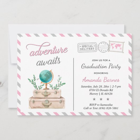 Invitation Voyage Suitcase Graduation Party Aventure Attend (Devant)