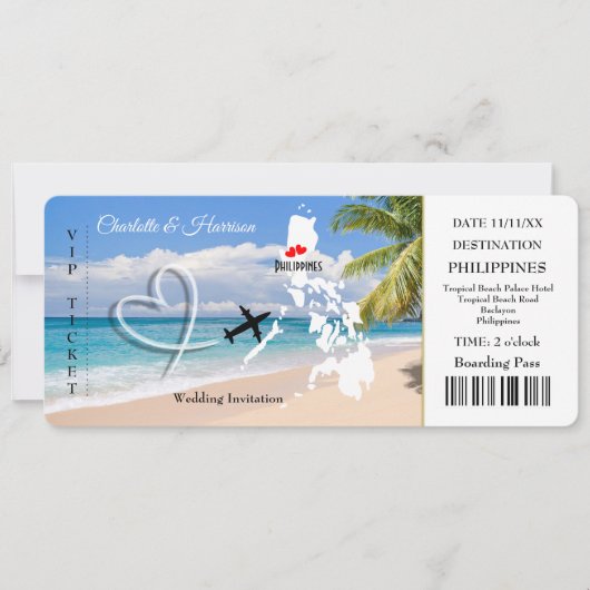Invitation Voyage Ticket Destination Mariage Philippines (Devant)