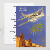 Invitation Voyage Vintage au Caire, Égypte, Avion Biplan (Devant / Derrière)