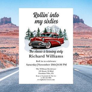 Invitation Voyage Voiture Rétro Classique 60e Anniversaire