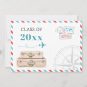 Invitation Voyager Avion Suitcase Graduation Rouge Bleu (Dos)