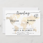 Invitation Voyager de Engagé à Marié Gold Map Mariage (Devant)