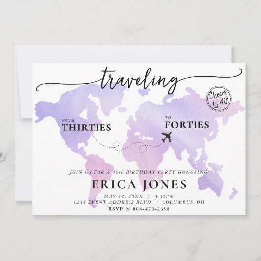 Invitation Voyager de Trente à Quarante Anniversaire 40e (Devant)