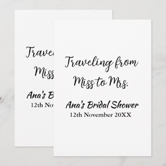 Invitation Voyager douche nuptiale ajouter nom date de manque (Devant / Derrière)