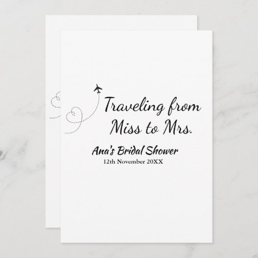 Invitation Voyager douche nuptiale ajouter nom date de manque (Devant / Derrière)