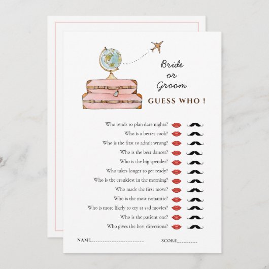 Invitation Voyager Mlle à Mme. Jeu de douche "Devinez qui" (Devant / Derrière)