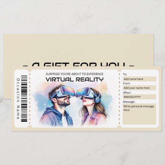 Invitation VR Experience Ticket Gift Certificate (Devant / Derrière)