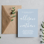 Invitation Vrai Simplicité 1 Ice Bleu Script Mariage minimal<br><div class="desc">Cette faire-part de mariage simple et magnifique est parfaite pour le minimaliste en nous tous ! Veuillez me contacter si vous désirez de l'aide pour customiser la partie texte de ce faire-part de mariage.</div>