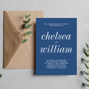 Invitation Vrai Simplicité 2 Vrai Bleu Minimaliste Mariage