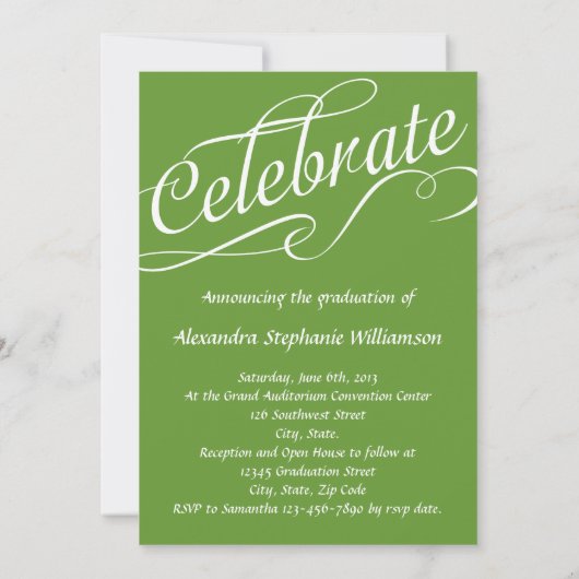 Invitation Vraiment Vert W/Script Tourbillonnant Célébrer la  (Dos)