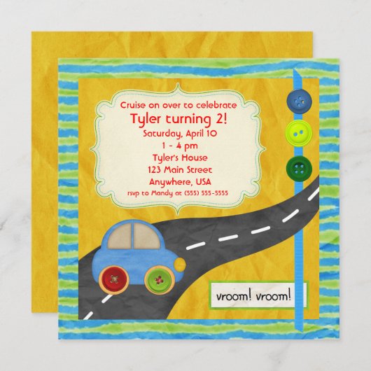 Invitation Vroom !Invitation d'anniversaire (Devant / Derrière)