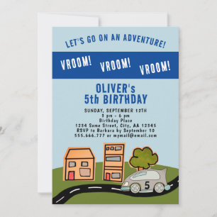 Invitation Vroom Vroom Voiture de Course Garçon d'anniversair