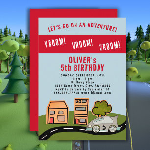 Invitation Vroom Vroom Voiture de Course Garçon d'anniversair