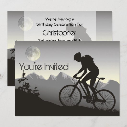 Invitation VTT et Lune personnalisés Anniversaire (Devant / Derrière)